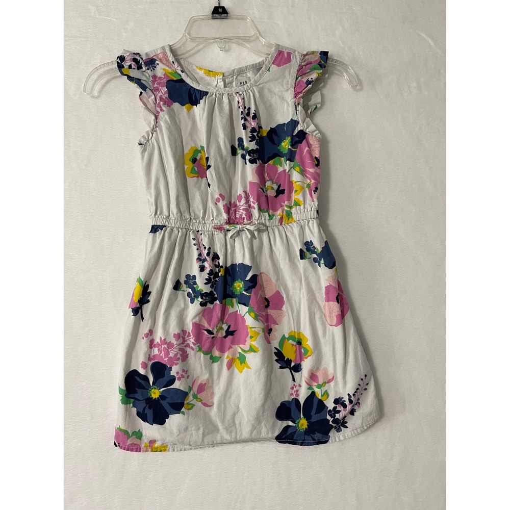 Gap Kids Girls Floral Flutter Sleeve Dress White Pink Navy Yellow Size M 8